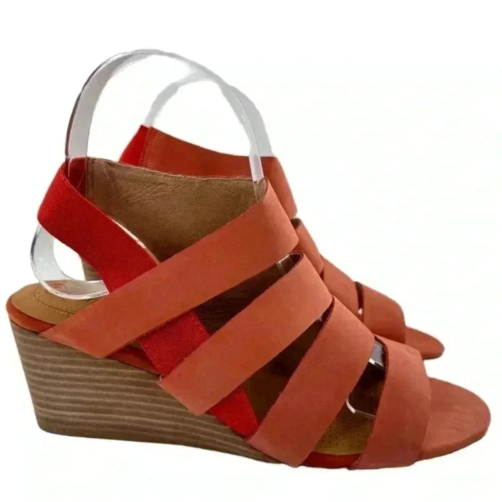 Corso Como womens heels size 7 37.5 coral nubuck leather strappy wedges